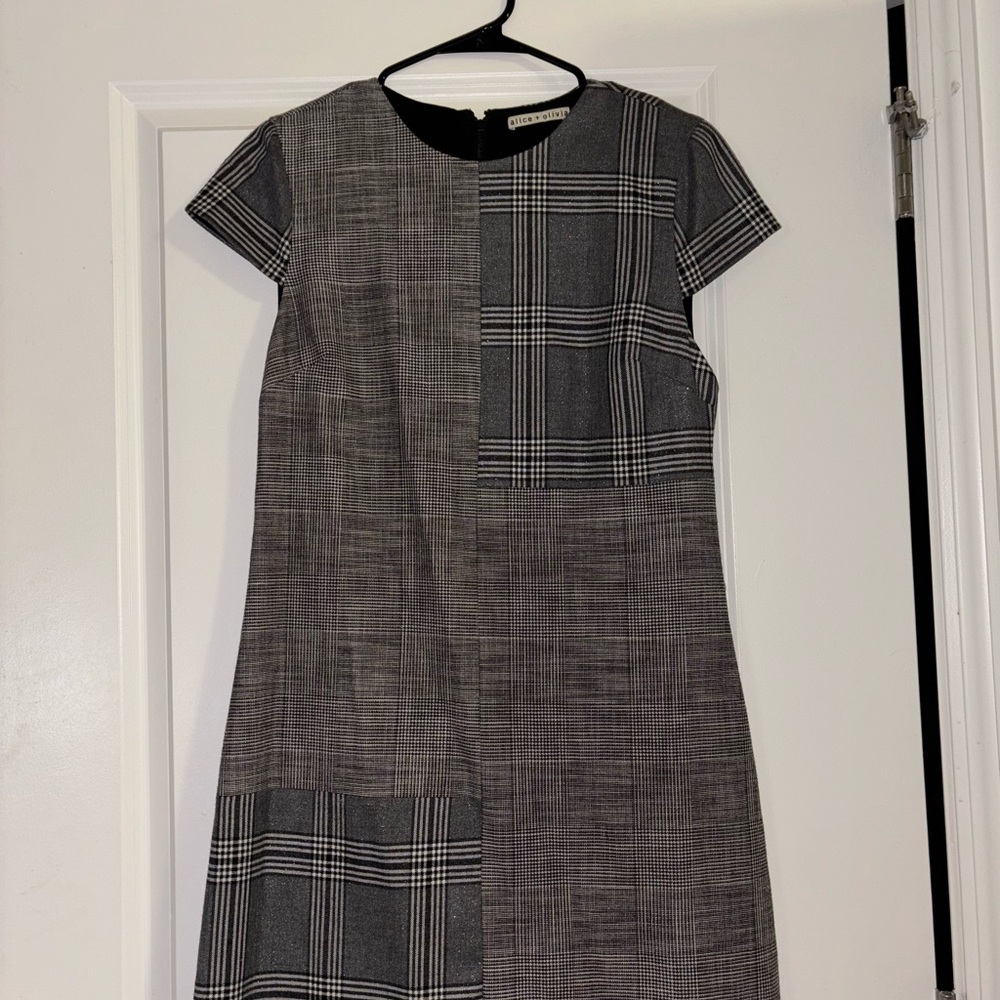 Alice + Olivia Black and Gray Checkered Mini Dress